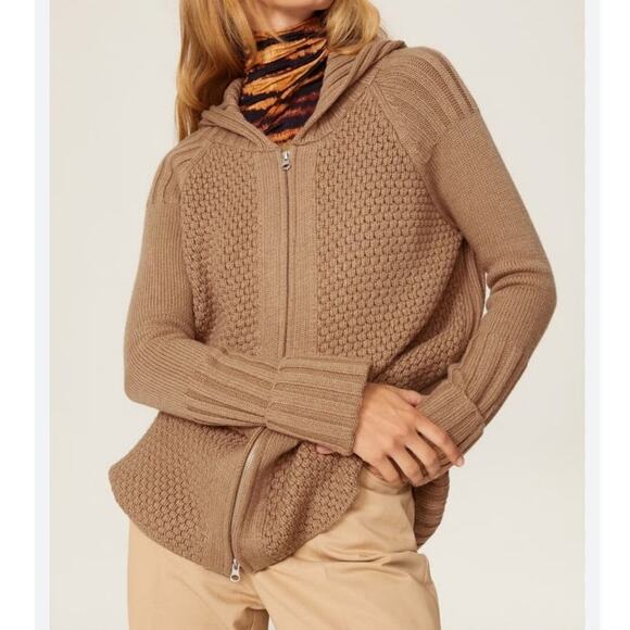 Victor Alfaro x RTR Women's Chunky Ribbed Hooded Zip Up Sweater Small Tan - Picture 1 of 12